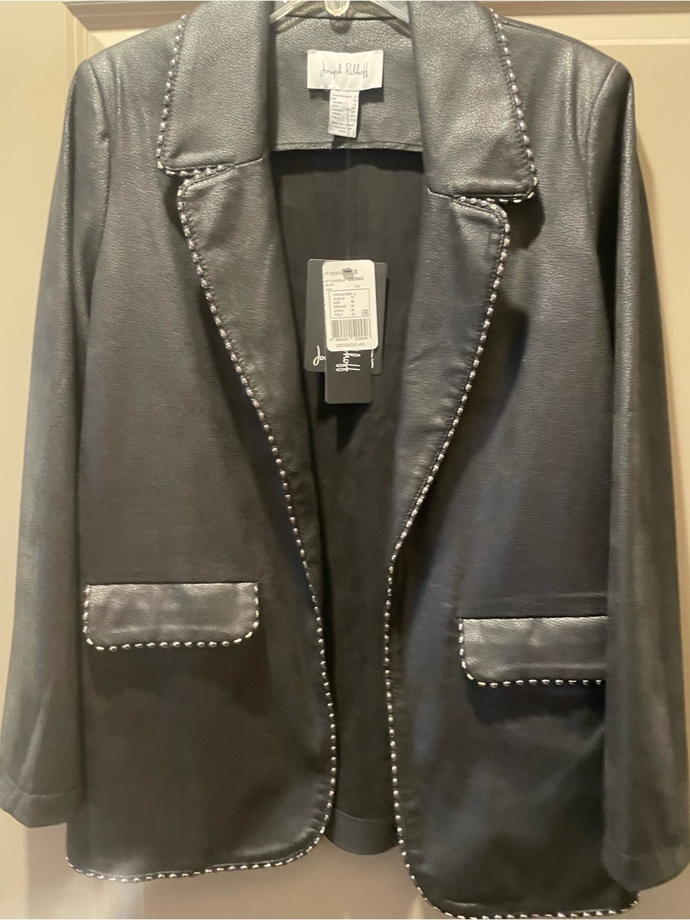 Joseph Ribkoff Black Faux Leather Stud-Trim Blazer
